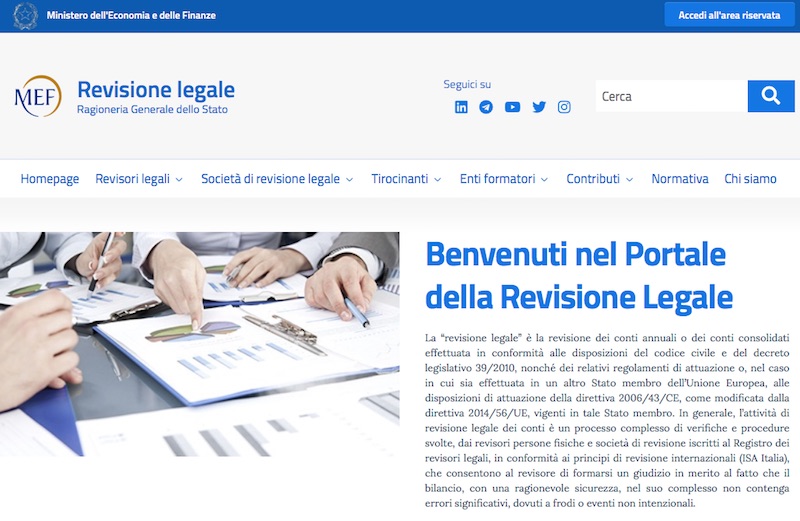 Screenshot del portale Revisione legale